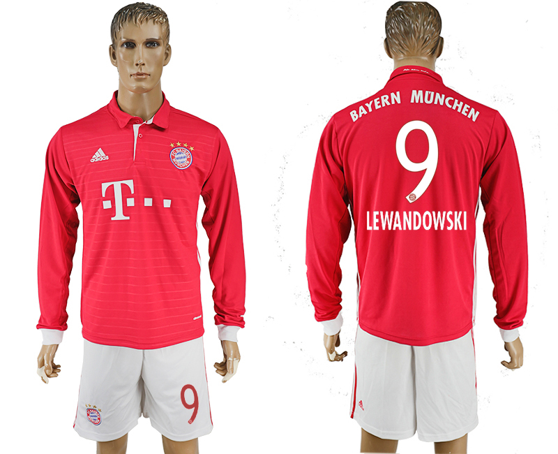 2016-17 Bayern Munich 9 LEWANDOWSKI Home Long Sleeve Soccer Jersey