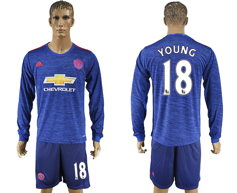 2016-17 Manchester United 18 YOUNG Away Long Sleeve Soccer Jersey