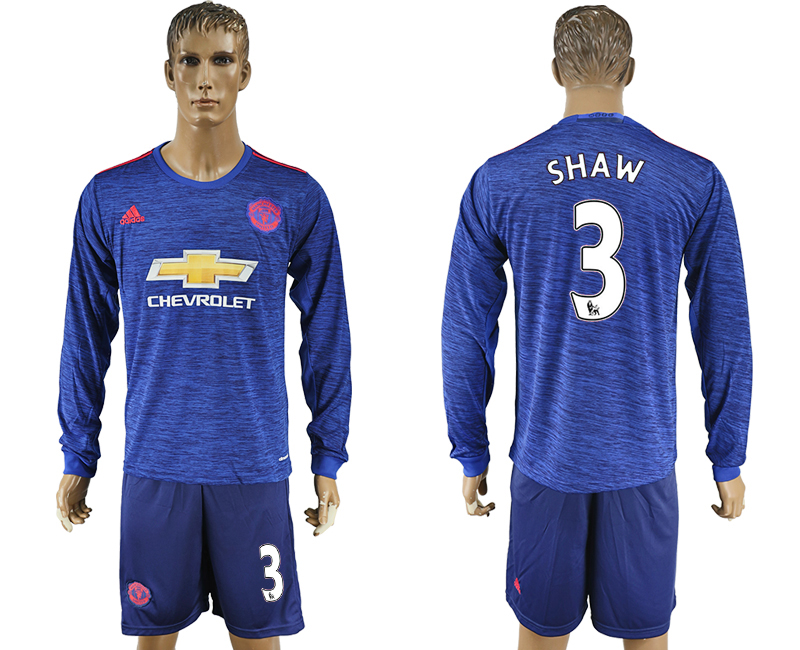 2016-17 Manchester United 3 SHAW Away Long Sleeve Soccer Jersey