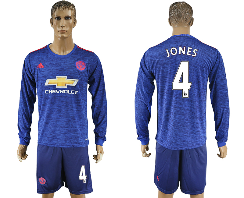 2016-17 Manchester United 4 JONES Away Long Sleeve Soccer Jersey