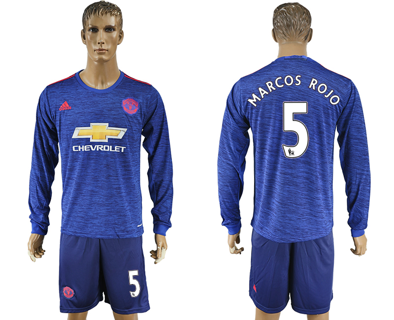 2016-17 Manchester United 5 MARCOS ROJO Away Long Sleeve Soccer Jersey