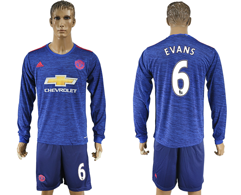 2016-17 Manchester United 6 EVANS Away Long Sleeve Soccer Jersey