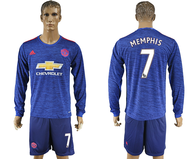 2016-17 Manchester United 7 MEMPHIS Away Long Sleeve Soccer Jersey