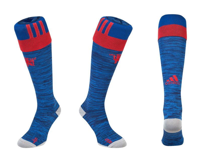 2016-17 Manchester United Blue Soccer Socks - Click Image to Close
