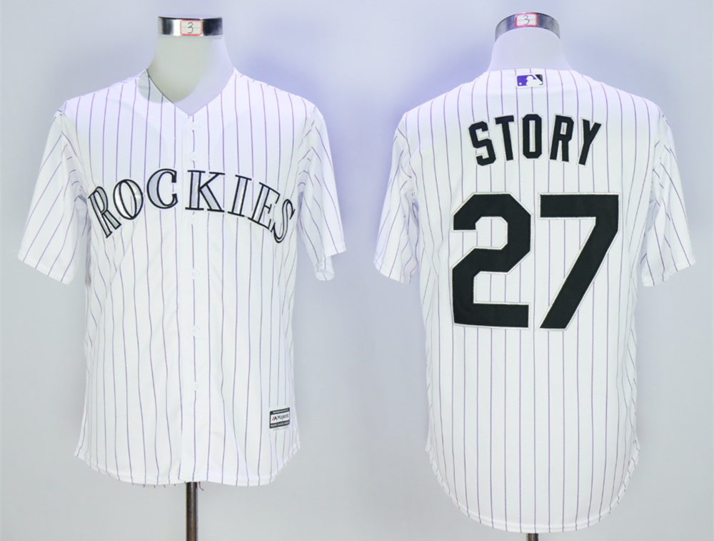 Rockies 27 Trevor Story White New Cool Base Jersey - Click Image to Close