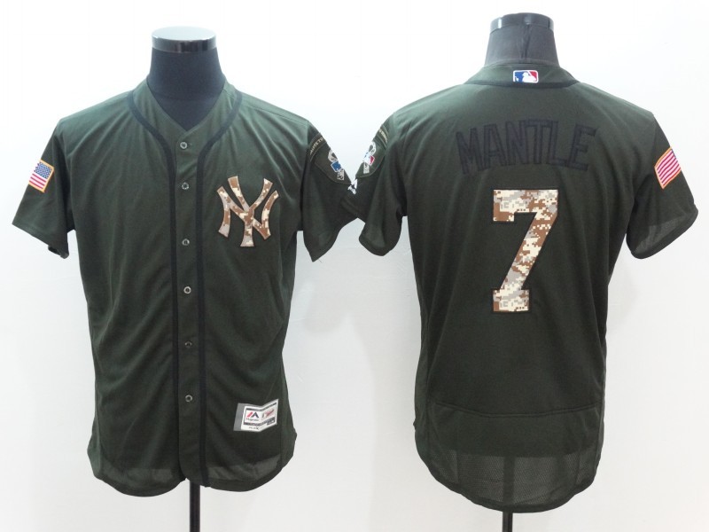 Yankees 7 Mickey Mantle Olive Green Flexbase Jersey