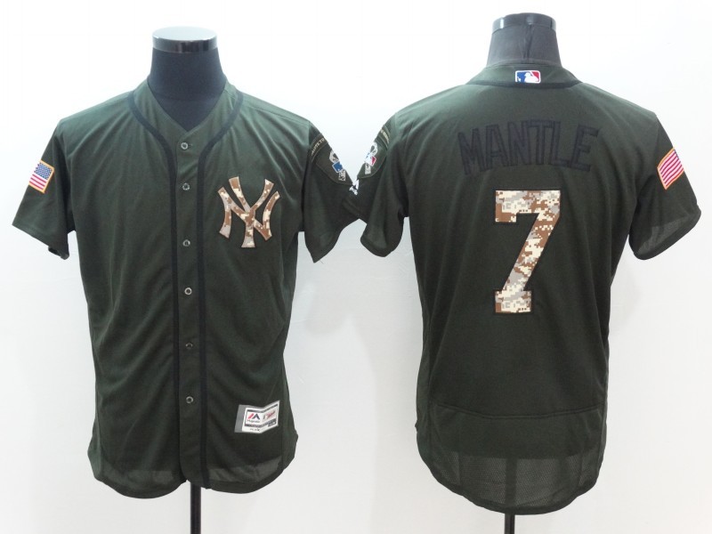 Yankees 7 Mickey Mantle Olive Green Flexbase Jersey Yankees 7 Mickey Mantle Olive Green Flexbase Jersey