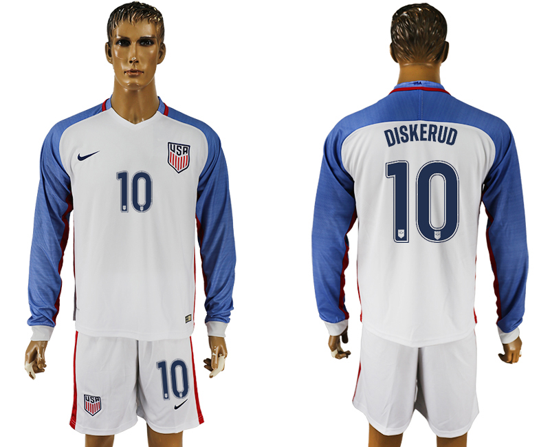 USA 10 DISKERUD Home 2016 Copa America Centenario Long Sleeve Soccer Jersey