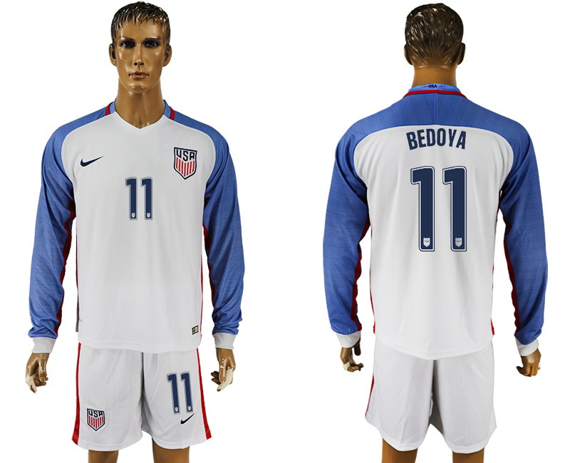 USA 11 BEDOYA Home 2016 Copa America Centenario Long Sleeve Soccer Jersey