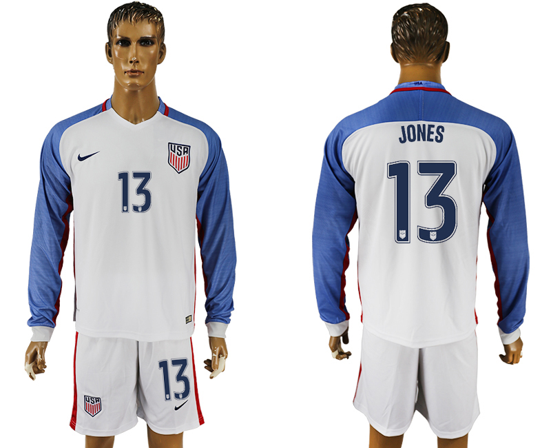 USA 13 JONES Home 2016 Copa America Centenario Long Sleeve Soccer Jersey
