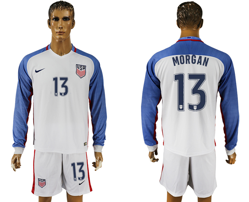 USA 13 MORGAN Home 2016 Copa America Centenario Long Sleeve Soccer Jersey USA 13 MORGAN Home 2016 Copa America Centenario Long Sleeve Soccer Jersey
