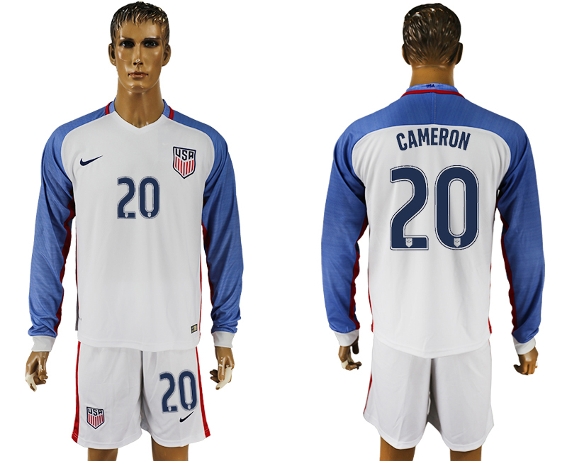 USA 20 CAMERON Home 2016 Copa America Centenario Long Sleeve Soccer Jersey