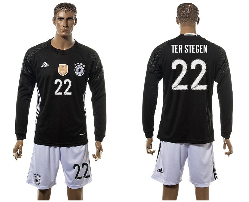 Germany 22 TER STEGEN Goalkeeper UEFA Euro 2016 Long Sleeve Soccer Jersey