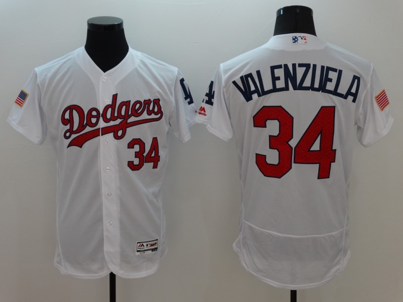 Dodgers 34 Fernando Valenzuela White Fashion Stars & Stripes Flexbase Jersey