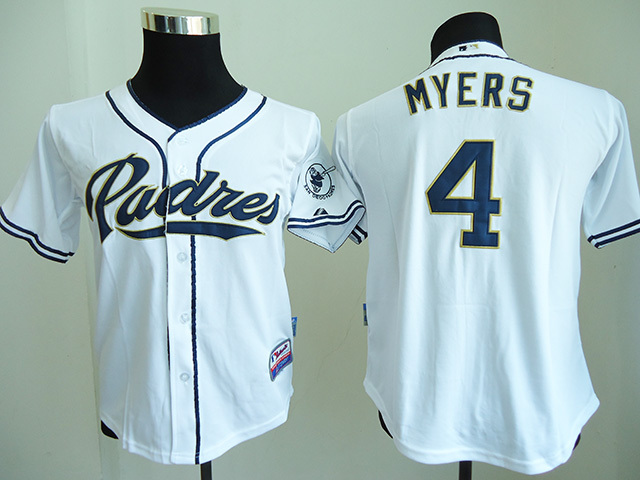 Padres 4 Wil Myers White Youth Cool Base Jersey - Click Image to Close