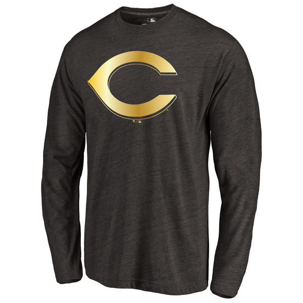 Cincinnati Reds Gold Collection Long Sleeve Tri Blend T-Shirt Black