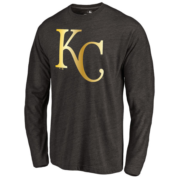 Kansas City Royals Gold Collection Long Sleeve Tri Blend T-Shirt Black - Click Image to Close