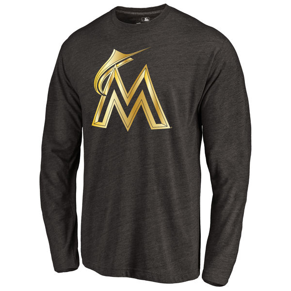Miami Marlins Gold Collection Long Sleeve Tri Blend T-Shirt Black - Click Image to Close