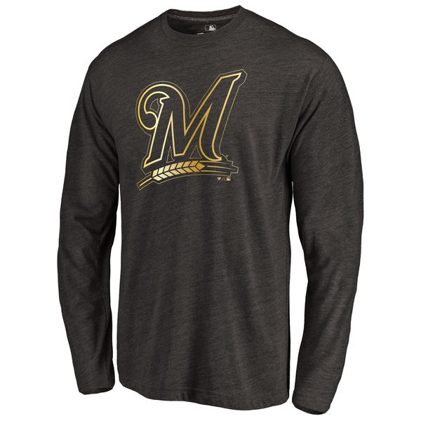 Milwaukee Brewers Gold Collection Long Sleeve Tri Blend T-Shirt Black