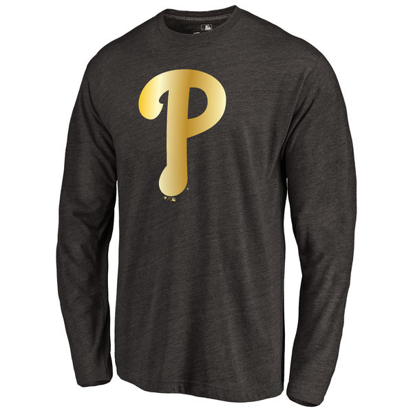 Philadelphia Phillies Gold Collection Long Sleeve Tri Blend T-Shirt Black - Click Image to Close