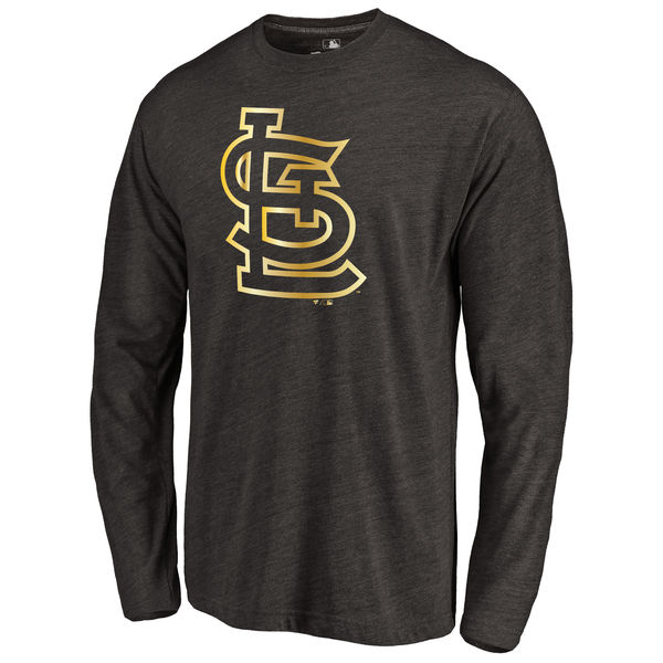 St. Louis Cardinals Gold Collection Long Sleeve Tri Blend T-Shirt Black - Click Image to Close