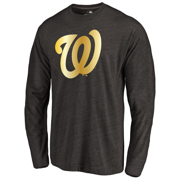 Washington Nationals Gold Collection Long Sleeve Tri Blend T-Shirt Black - Click Image to Close