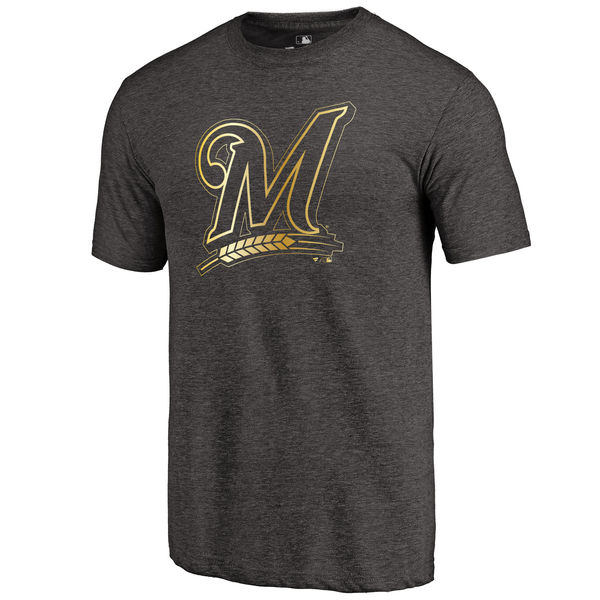 Milwaukee Brewers Fanatics Apparel Gold Collection Tri Blend T-Shirt Black - Click Image to Close