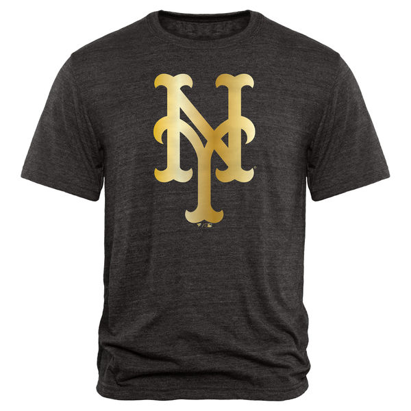 New York Mets Fanatics Apparel Gold Collection Tri Blend T-Shirt Black