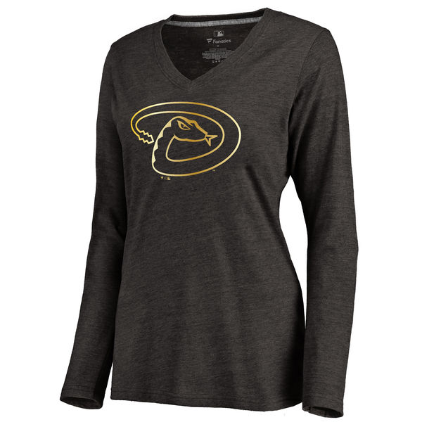 Arizona Diamondbacks Women's Gold Collection Long Sleeve V Neck Tri Blend T-Shirt Black