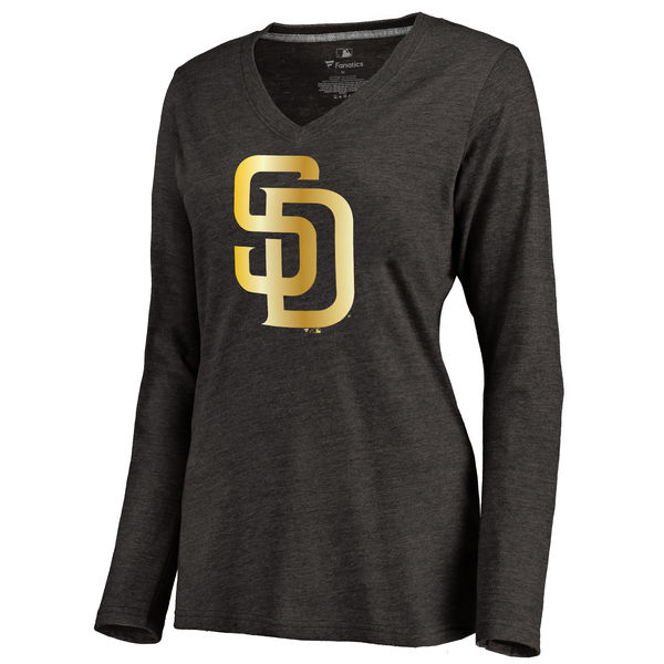 San Diego Padres Women's Gold Collection Long Sleeve V Neck Tri Blend T-Shirt Black