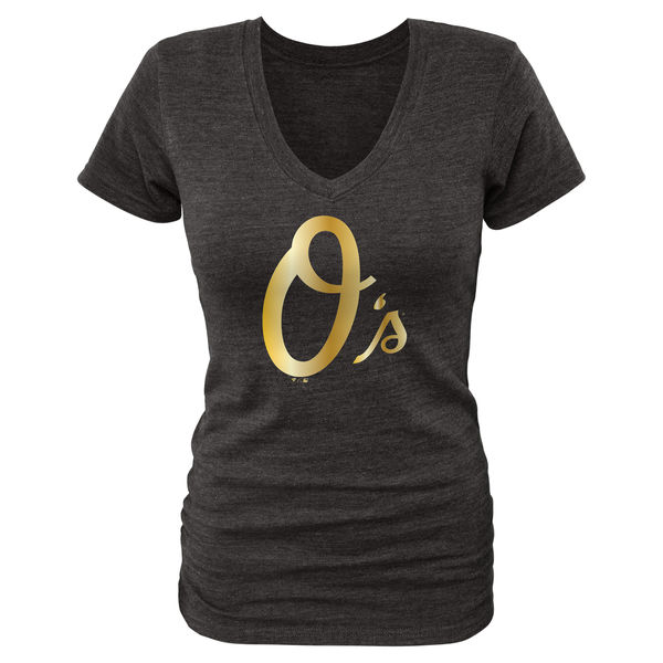Baltimore Orioles Fanatics Apparel Women's Gold Collection V Neck Tri Blend T-Shirt Black