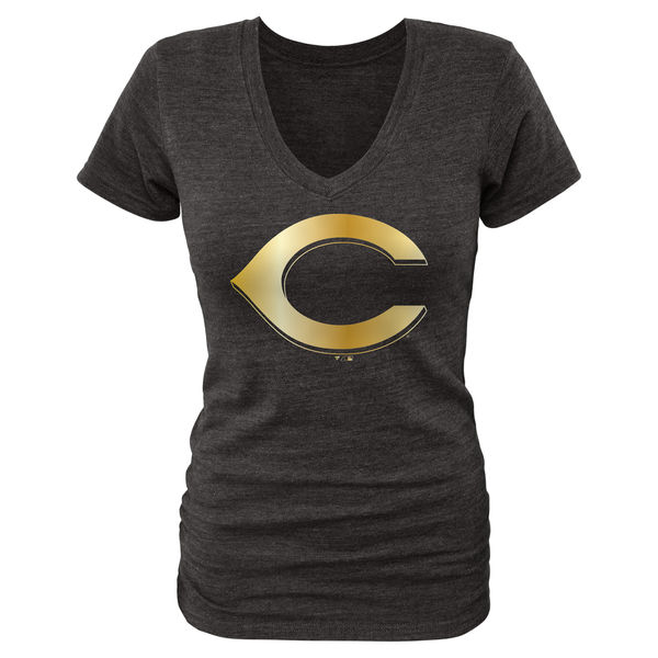 Cincinnati Reds Fanatics Apparel Women's Gold Collection V Neck Tri Blend T-Shirt Black