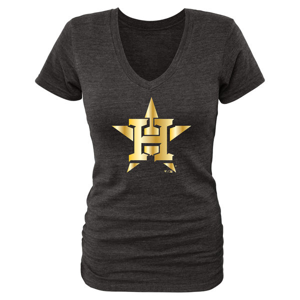 Houston Astros Fanatics Apparel Women's Gold Collection V Neck Tri Blend T-Shirt Black