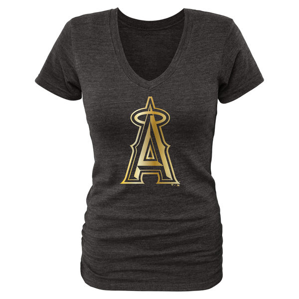 Los Angeles Angels Women's Gold Collection Tri Blend V Neck T-Shirt Black