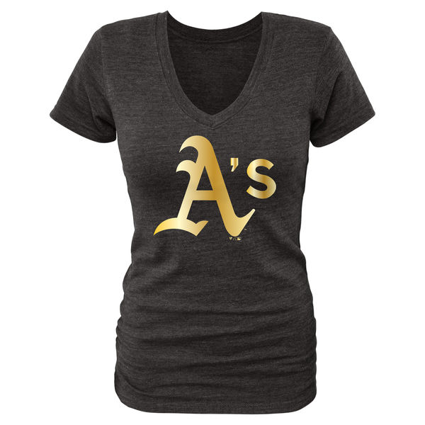 Oakland Athletics Fanatics Apparel Women's Gold Collection V Neck Tri Blend T-Shirt Black