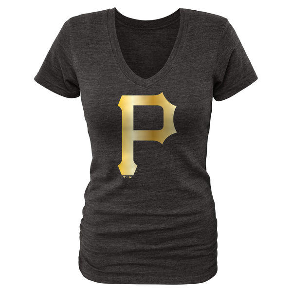 Pittsburgh Pirates Fanatics Apparel Women's Gold Collection V Neck Tri Blend T-Shirt Black