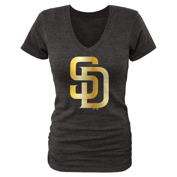 San Diego Padres Fanatics Apparel Women's Gold Collection V Neck Tri Blend T-Shirt Black