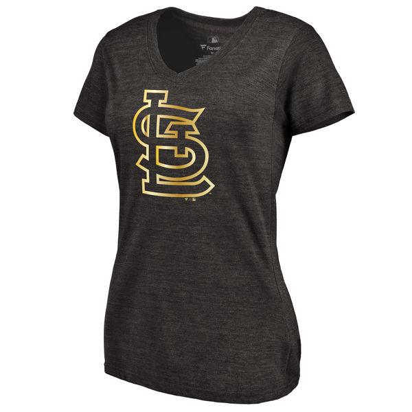 St. Louis Cardinals Fanatics Apparel Women's Gold Collection V Neck Tri Blend T-Shirt Black