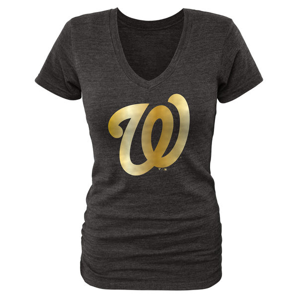 Washington Nationals Fanatics Apparel Women's Gold Collection V Neck Tri Blend T-Shirt Black