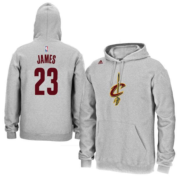Men's Cleveland Cavaliers LeBron James adidas Gray Name & Number Pullover Hoodie - Click Image to Close