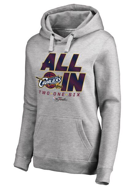 Women's Cleveland Cavaliers Heather Gray 2016 NBA Finals Bound All In Pullover Hoodie - Click Image to Close