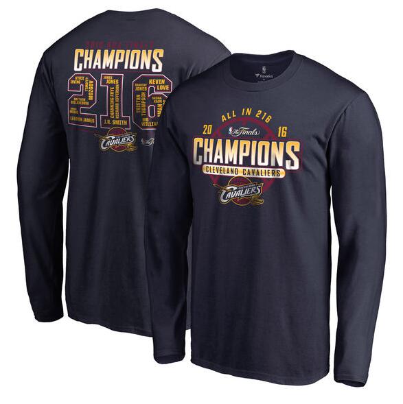 Men's Cleveland Cavaliers Navy 2016 NBA Finals Champions Roster Long Sleeve T-Shirt