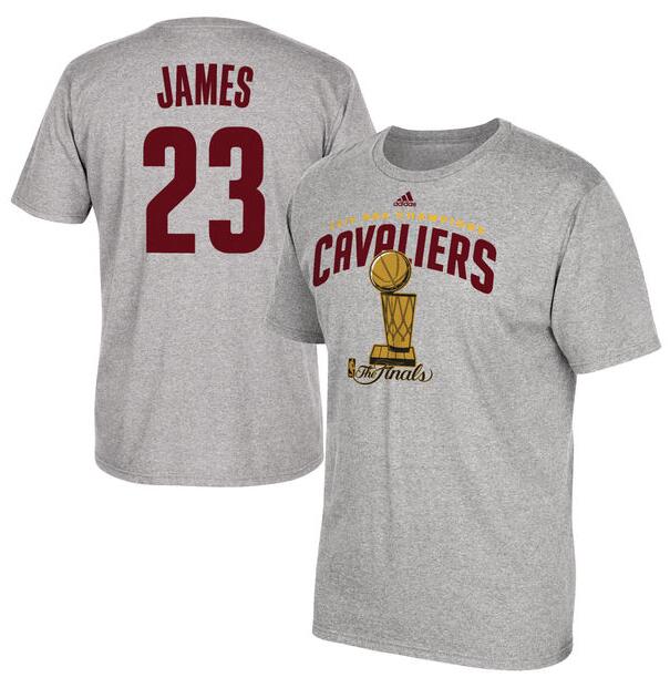 Men's Cleveland Cavaliers LeBron James adidas Heather Gray 2016 NBA Finals Champions Name & Number T-Shirt