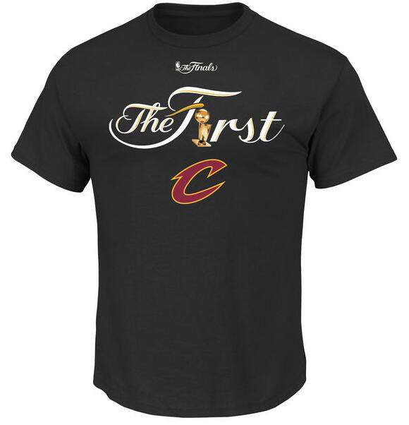 Men's Cleveland Cavaliers Majestic Black 2016 NBA Finals Champions First Trophy T-Shirt - Click Image to Close
