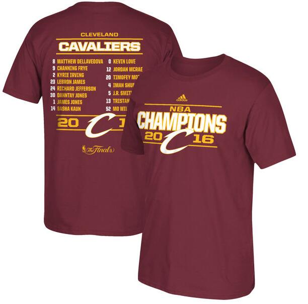 Men's Cleveland Cavaliers adidas Burgundy 2016 NBA Finals Champions Roster T-Shirt