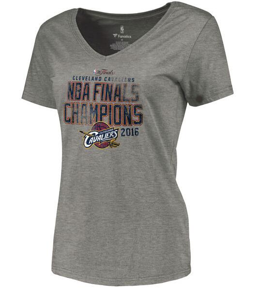Women's Cleveland Cavaliers Heather Gray 2016 NBA Finals Champions V Neck Plus Size T-Shirt