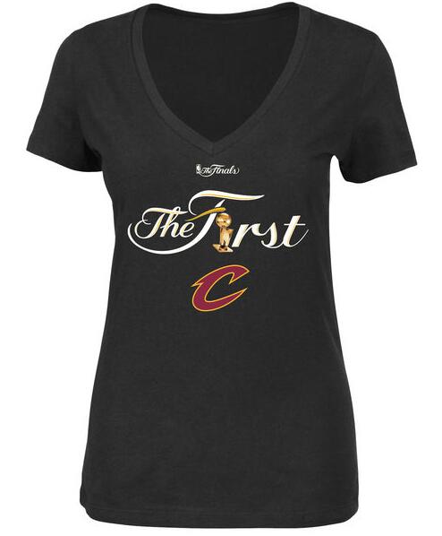 Women's Cleveland Cavaliers Majestic Black 2016 NBA Finals Champions First Trophy V Neck T-Shirt