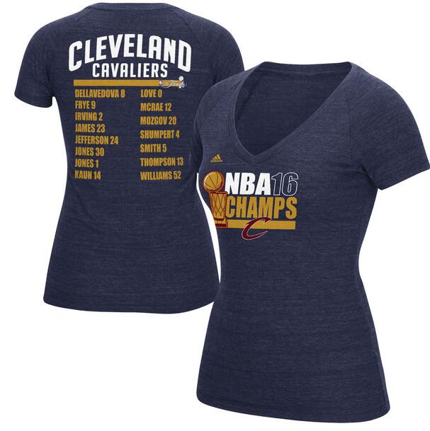 Women's Cleveland Cavaliers adidas Navy 2016 NBA Finals Champions Roster V Neck T-Shirt