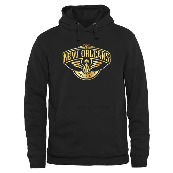 New Orleans Pelicans Gold Collection Pullover Hoodie Black - Click Image to Close