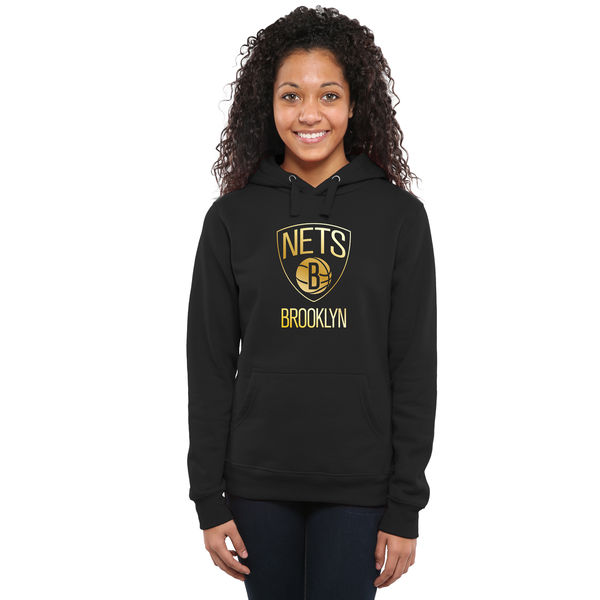 Brooklyn Nets Women's Gold Collection Ladies Pullover Hoodie Black